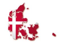 Der er et yndigt land - Danmarks nationalsang. Landkort med flag over Danmark